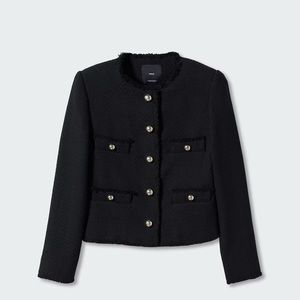 MNG MANGO Pocket Tweed Jacket with Gold Hardwear Black